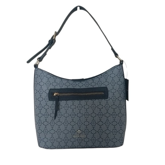 NWT NANETTE LEPORE Maxene Logo Short Shoulder Bucket Bag - Navy Blue - Picture 2 of 14